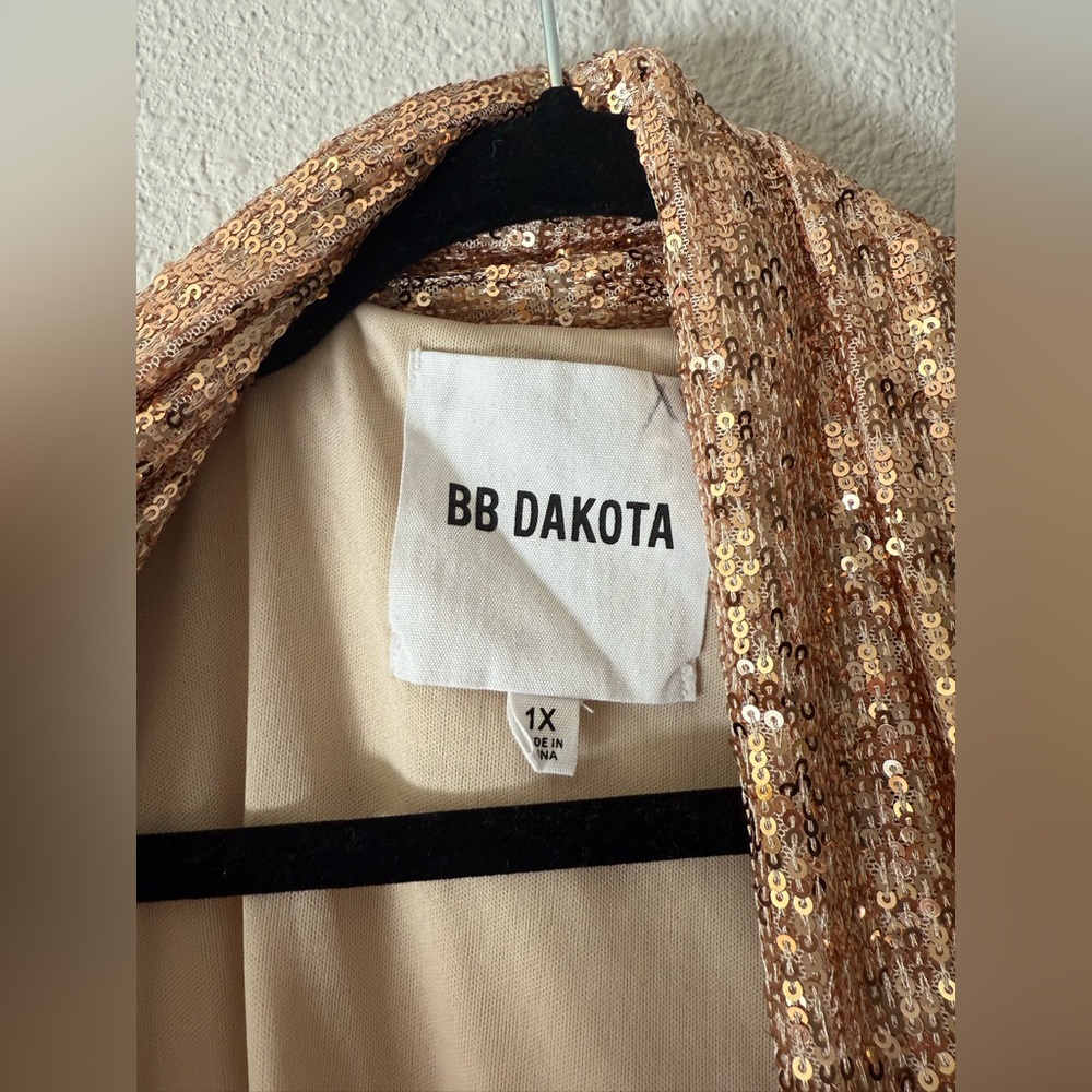 ANTHROPOLOGIE BB DAKOTA SHOW STOPPER ROSE GOLD SEQUIN CARDIGAN DUSTER 1X - Picture 7 of 10